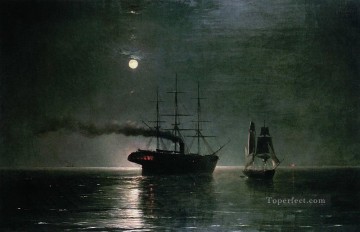  barco - Barcos en la quietud de la noche 1888 Romántico Ivan Aivazovsky Ruso